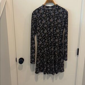 Lush Black Dress with Blue and Purple Floral Design size medium